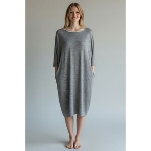 Wilfred Free Aritzia Grey Cotton Knit Midi Dress Oversized Pockets Medium